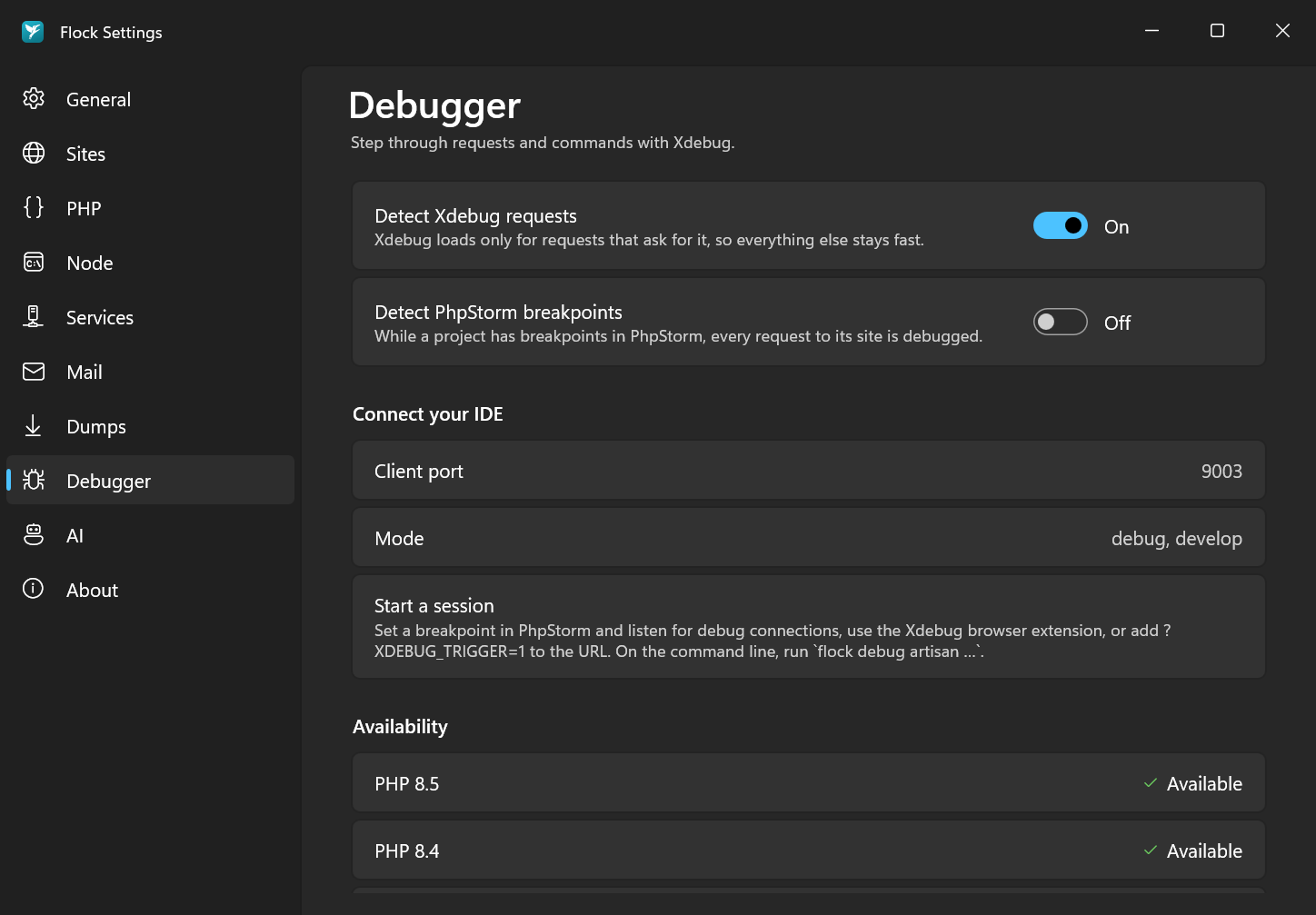 Settings → Debugger