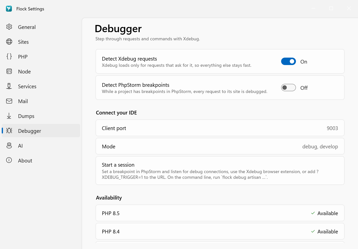 Settings → Debugger