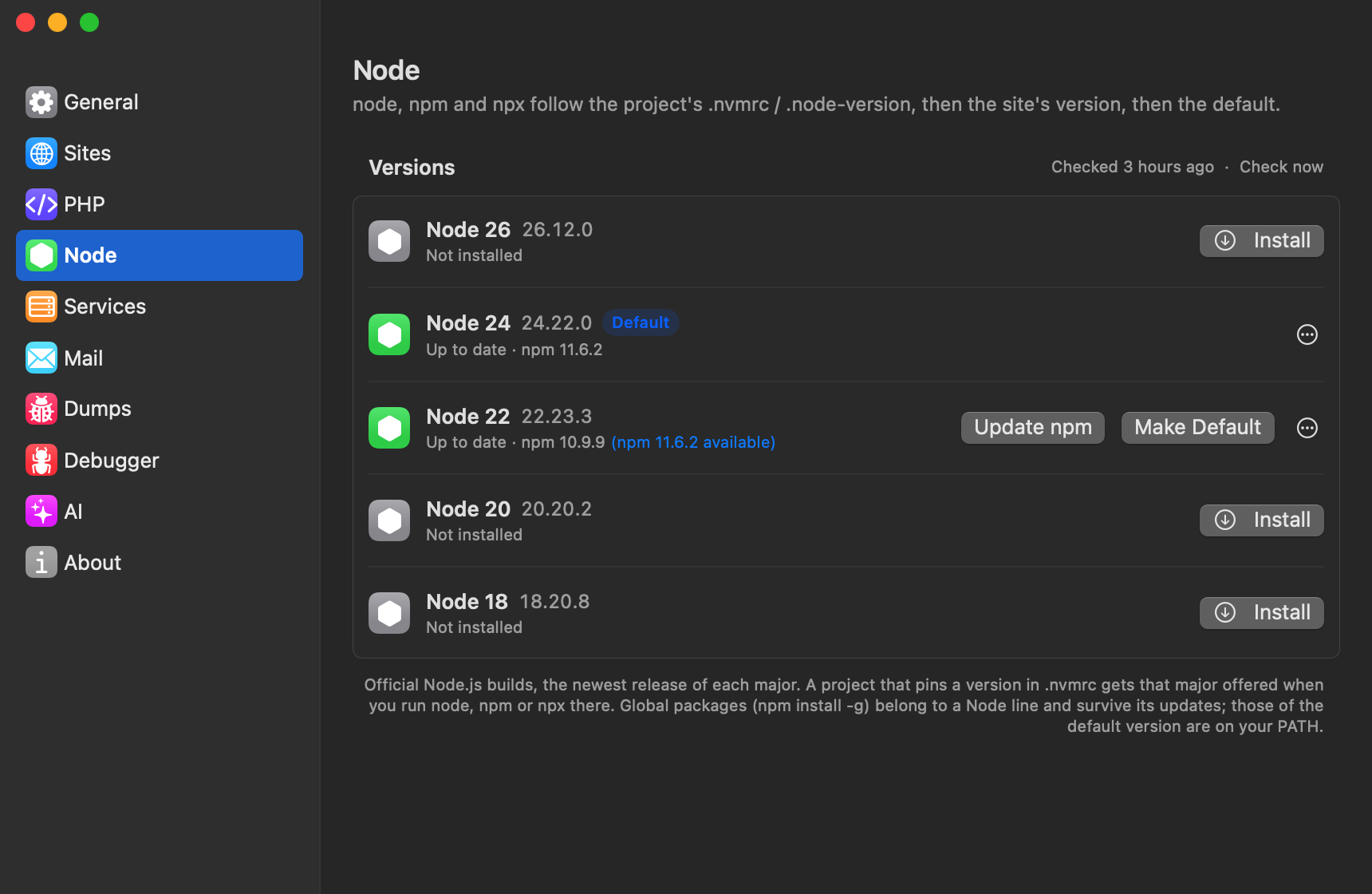 Settings → Node