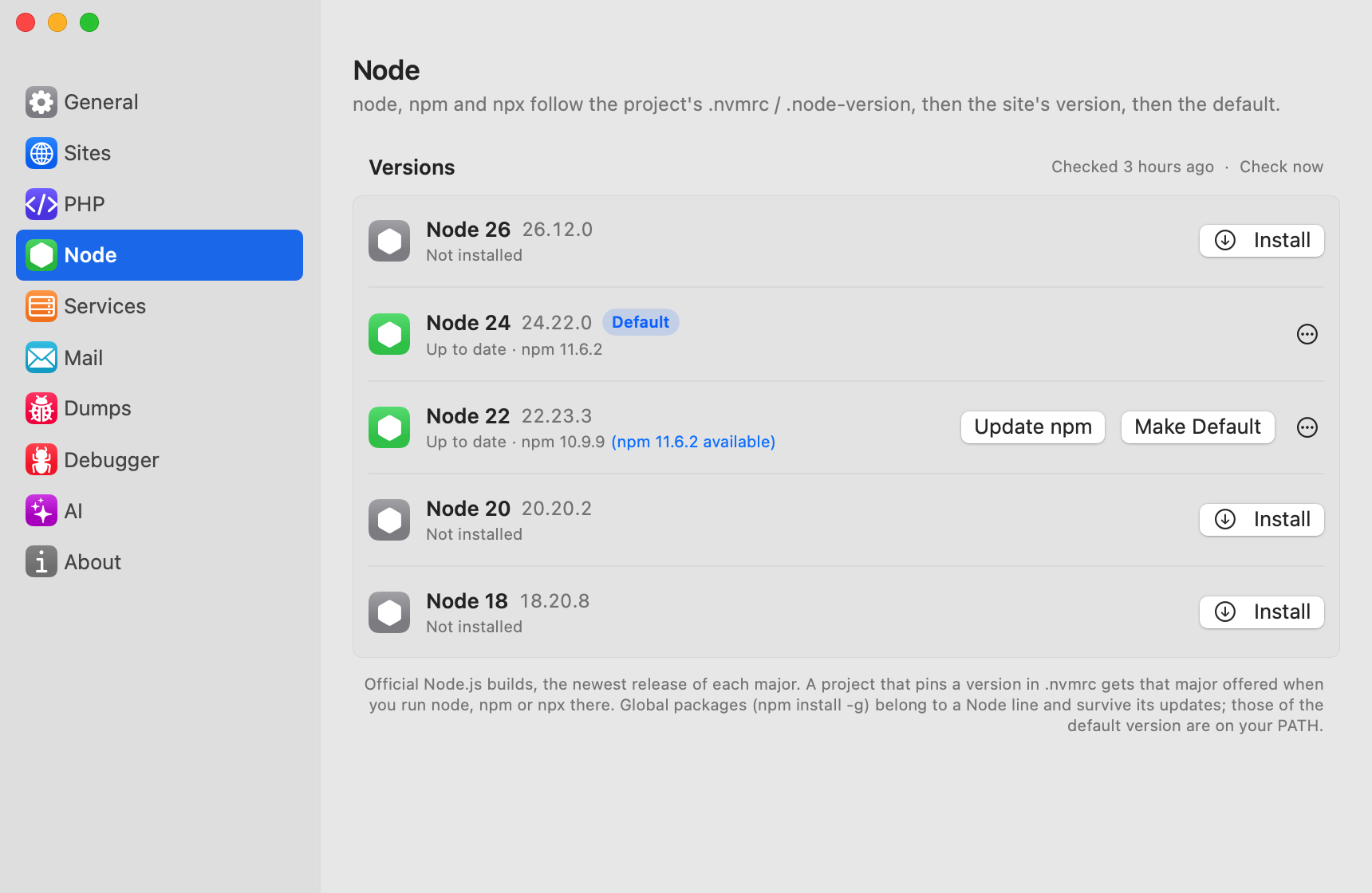 Settings → Node
