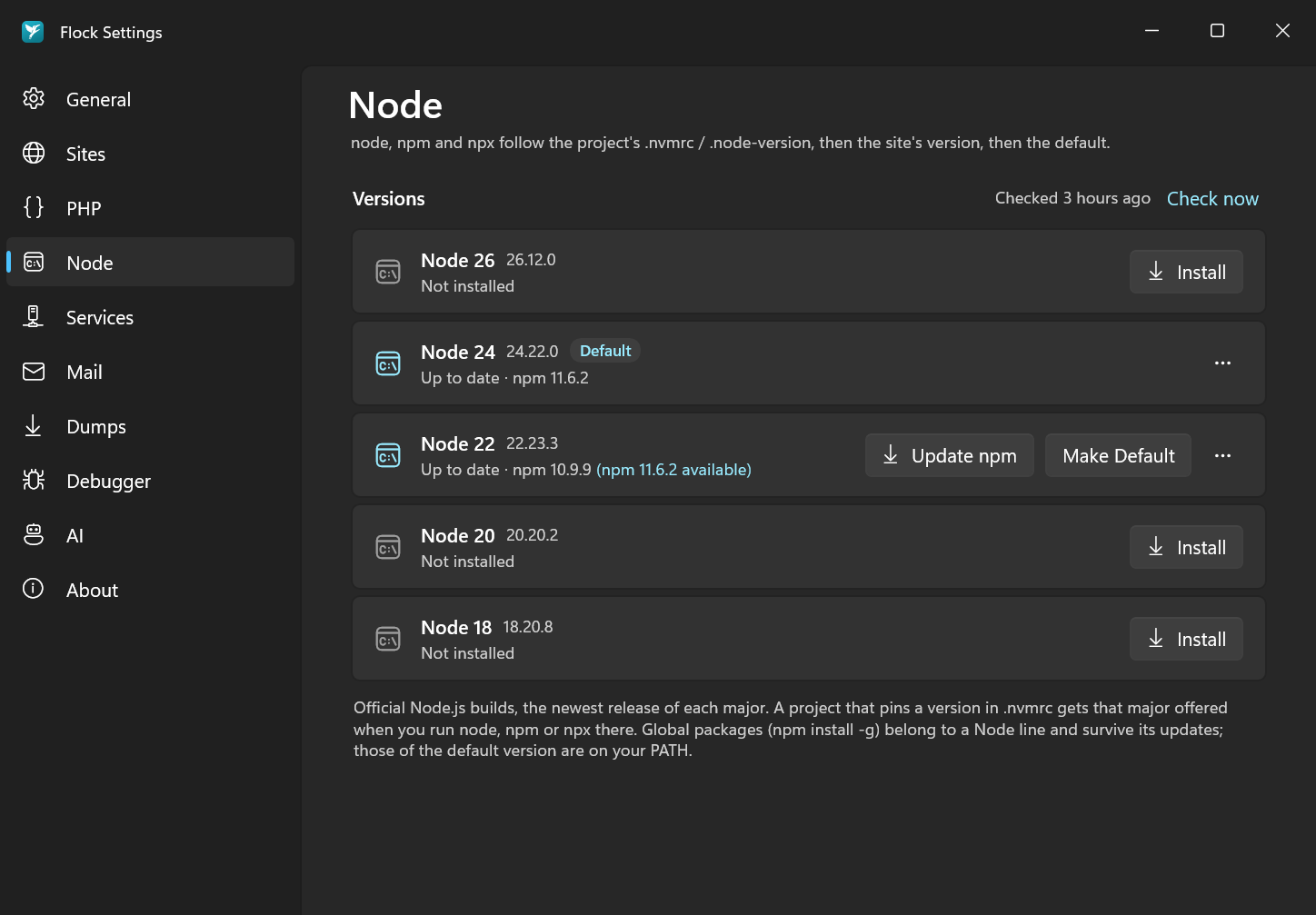 Settings → Node