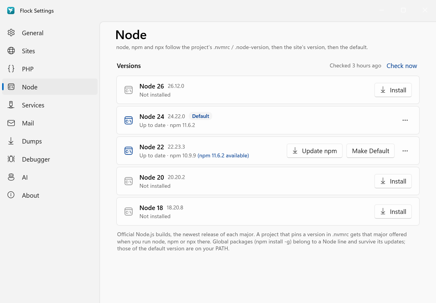 Settings → Node