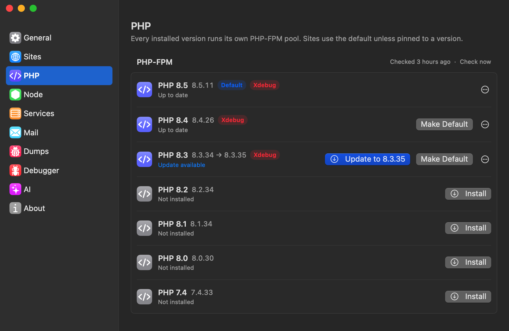 Settings → PHP