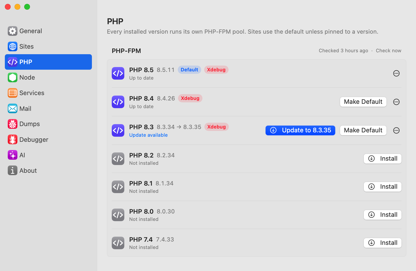 Settings → PHP