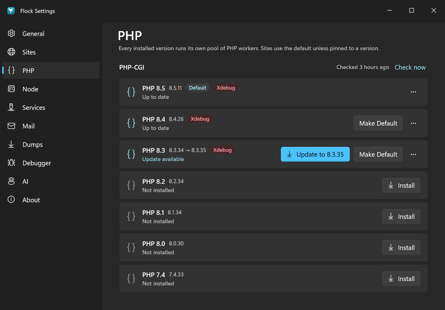 Settings → PHP