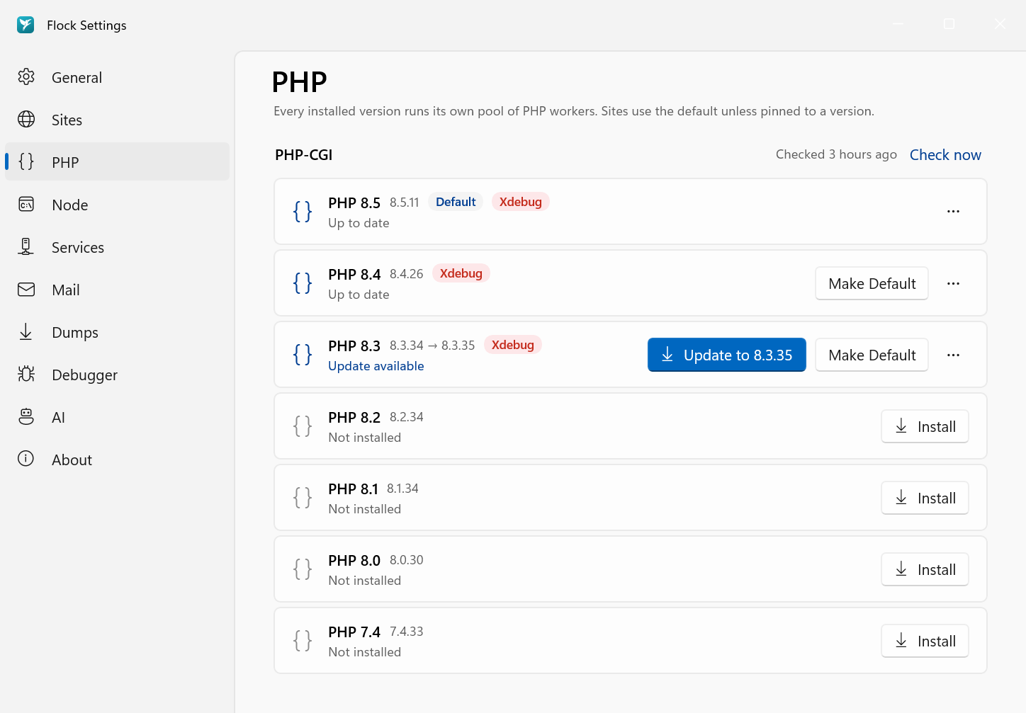 Settings → PHP