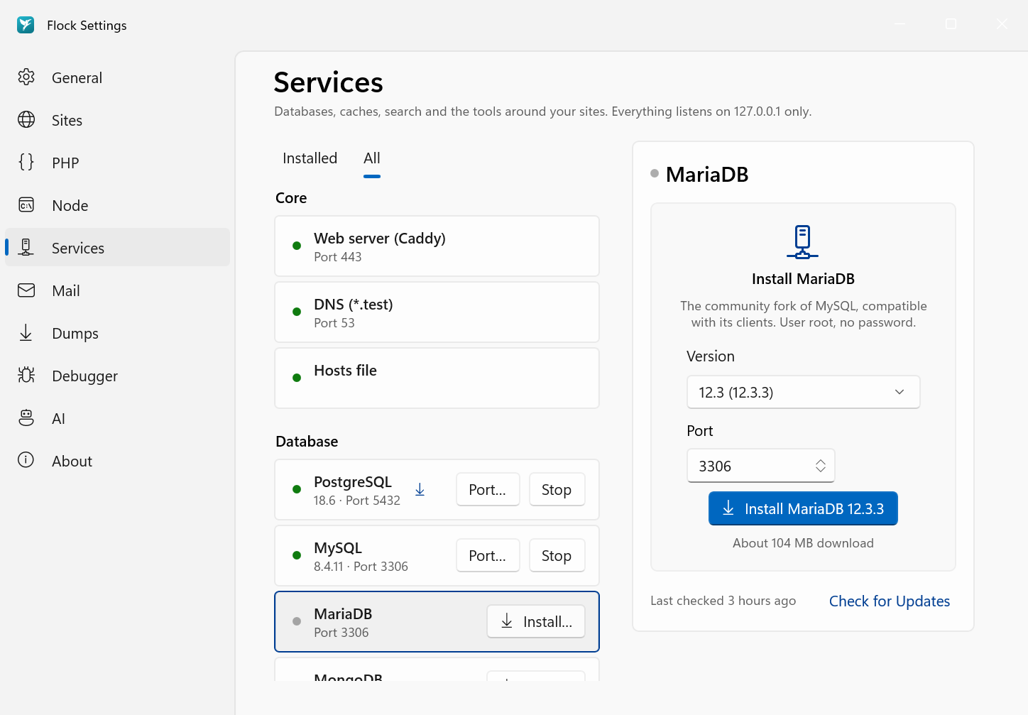Installing a service in Settings → Services